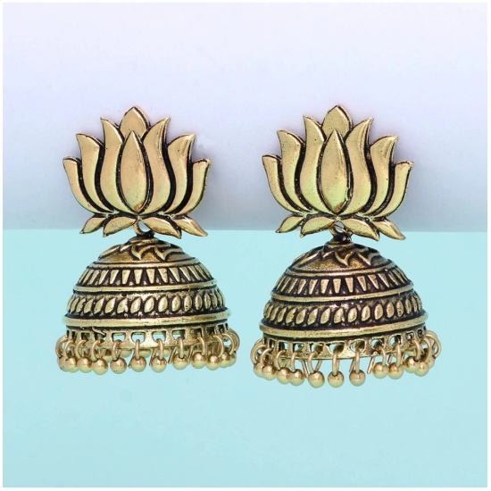 Generic Women's Handmade Gold Plated Lotus Shape Oxidised Jhumki Generic Women's Handmade Gold Plated Lotus Shape Oxidised Jhumki