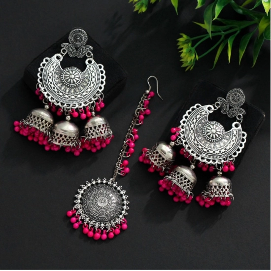 Generic Women's Rani Color Oxidised Earrings Tikka Set Generic Women's Rani Color Oxidised Earrings Tikka Set