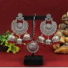 Generic Women's Maroon Color Oxidised Earrings Tikka Set 