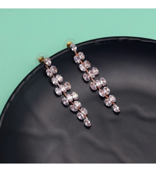 Generic Women's White Color Stone Rose Gold Earrings 