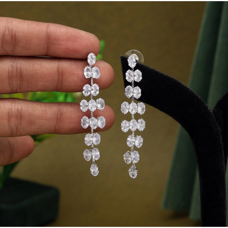 Generic Women's Silver Color Antique Stone Earrings 