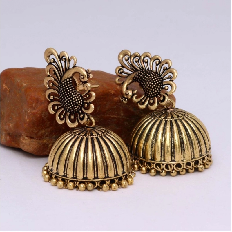 Generic Women's Ethnic Party Wear Oxidised Jhumka Earrings 