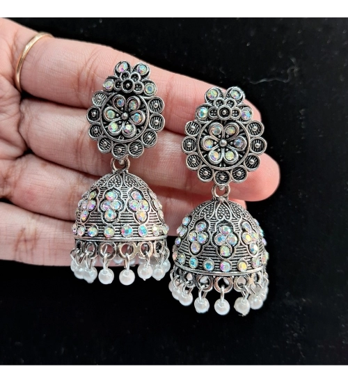 Generic Women's Silver Color Oxidised Earrings 