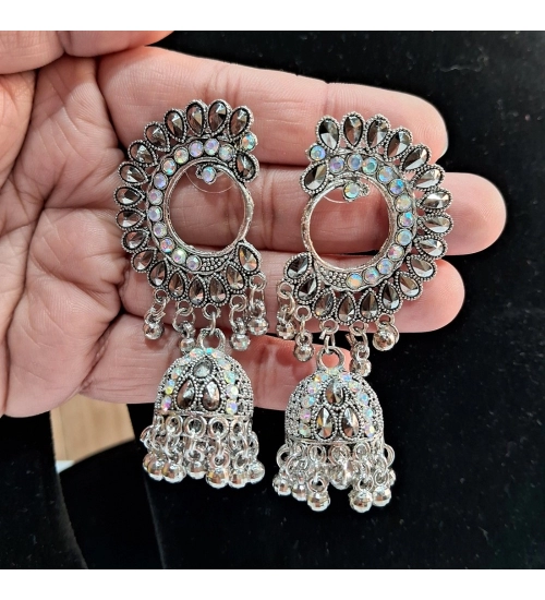 Generic Women's Silver Color Oxidised Earrings 