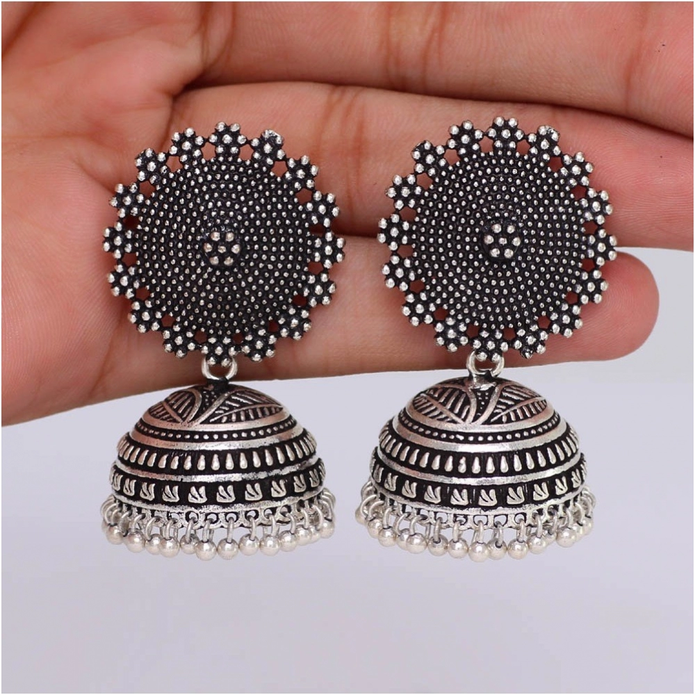 Generic Women's Oxidised Silver Plated Handmade Jhumka Brass Earrings 