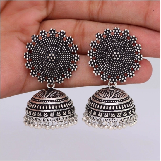 Generic Women's Oxidised Silver Plated Handmade Jhumka Brass Earrings Generic Women's Oxidised Silver Plated Handmade Jhumka Brass Earrings