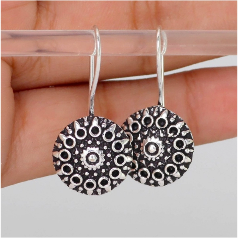 Generic Women's Handmade Indian Traditional Designer Silver Oxidised Stud Brass Earrings 