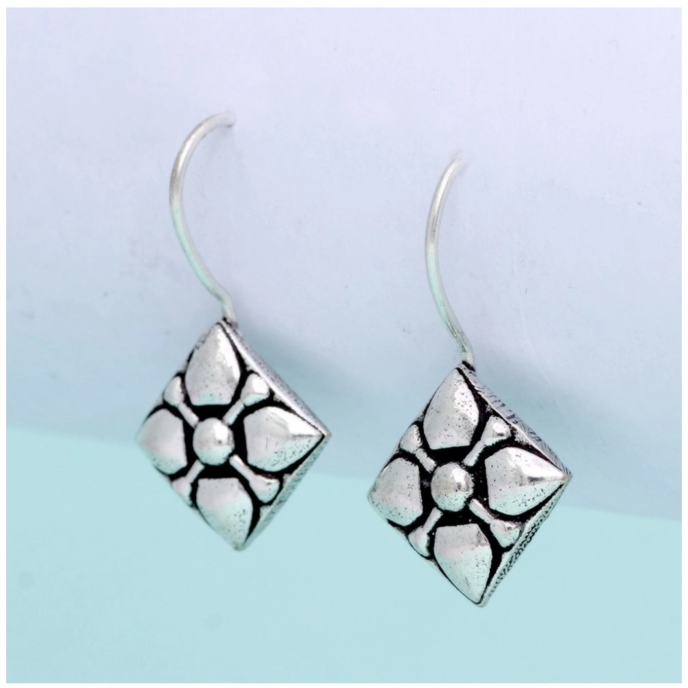Generic Women's Square Shape Oxidised Silver Plated Stud Brass Earrings 