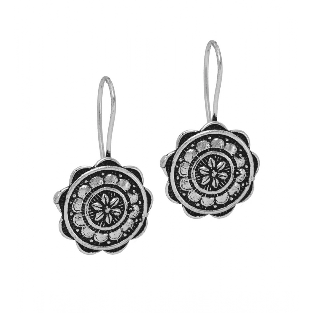 Generic Women's Rajasthani Ethnic German Silver Oxidised Earrings 