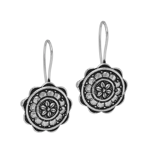 Generic Women's Rajasthani Ethnic German Silver Oxidised Earrings 