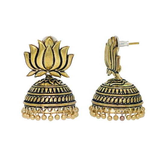 Generic Women's Handmade Gold Plated Lotus Shape Oxidised Jhumki Generic Women's Handmade Gold Plated Lotus Shape Oxidised Jhumki