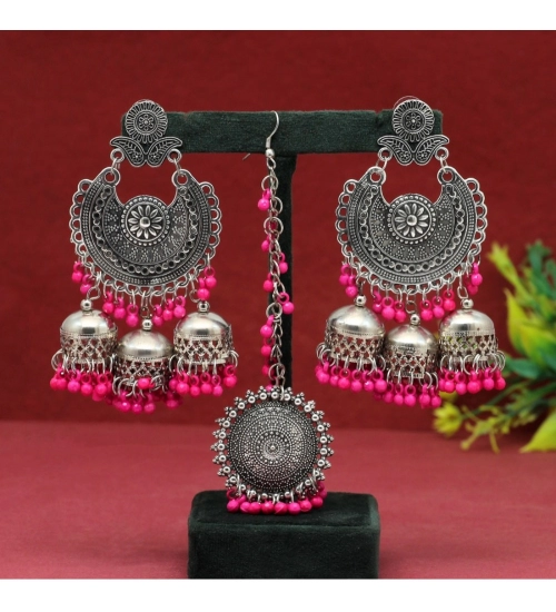 Generic Women's Rani Color Oxidised Earrings Tikka Set 