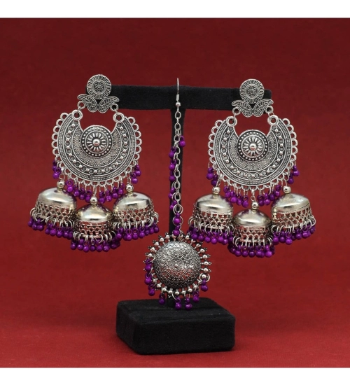 Generic Women's Purple Color Oxidised Earrings Tikka Set 