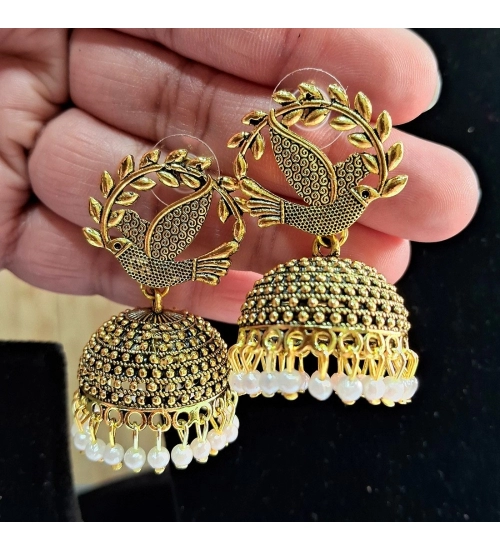 Generic Women's Gold Color Oxidised Earrings 