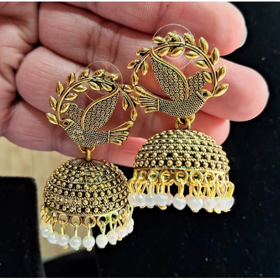 Generic Women's Gold Color Oxidised Earrings 