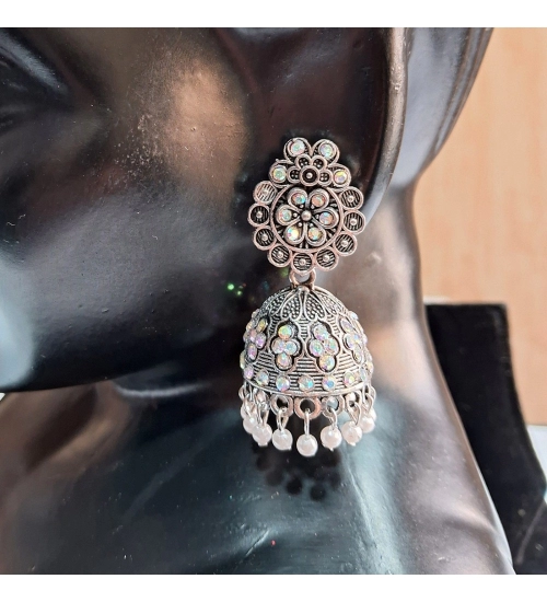 Generic Women's Silver Color Oxidised Earrings 