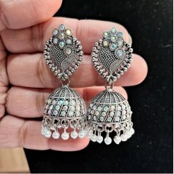 Generic Women's Silver Color Oxidised Earrings 
