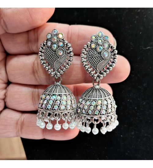 Generic Women's Silver Color Oxidised Earrings 