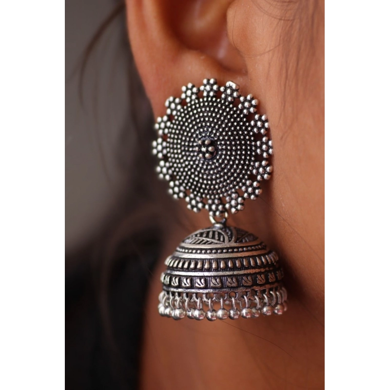 Generic Women's Oxidised Silver Plated Handmade Jhumka Brass Earrings Generic Women's Oxidised Silver Plated Handmade Jhumka Brass Earrings