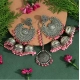 Generic Women's Baby Pink Color Oxidised Earrings Tikka Set 