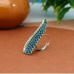 Generic Women's Green Color Meenakari Work Oxidised Adjustable Ring 