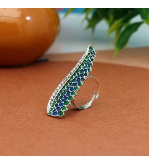 Generic Women's Green Color Meenakari Work Oxidised Adjustable Ring 
