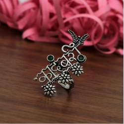 Generic Women's Green Color Oxidised Adjustable Ring 