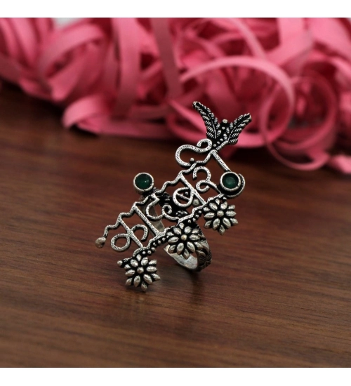 Generic Women's Green Color Oxidised Adjustable Ring 