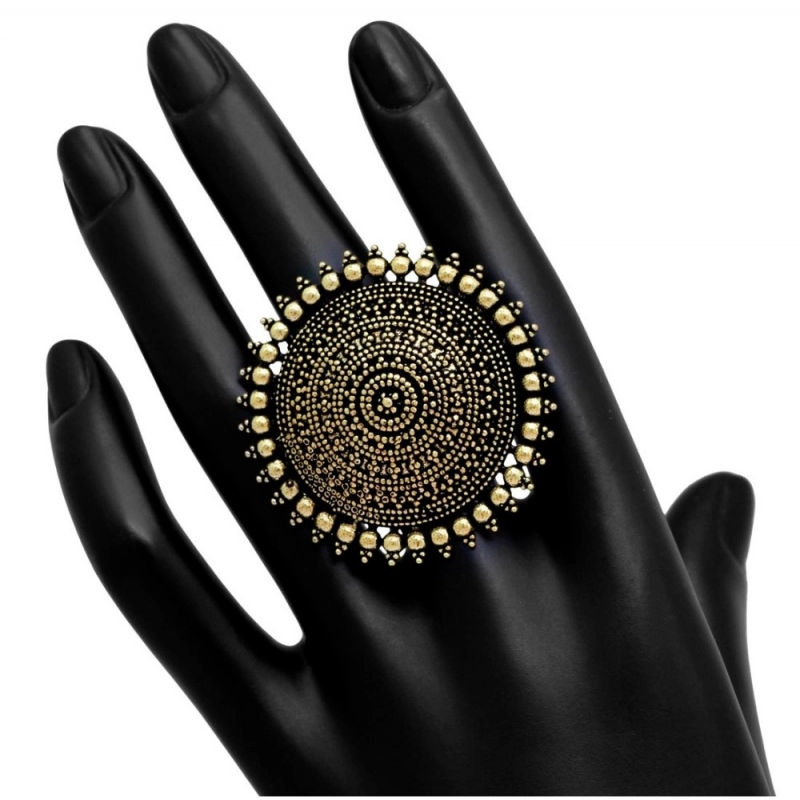 Generic Women's Gold Color Oxidised Adjustable Ring 