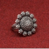Generic Women's Floral Design Silver Color Oxidised Adjustable Ring 