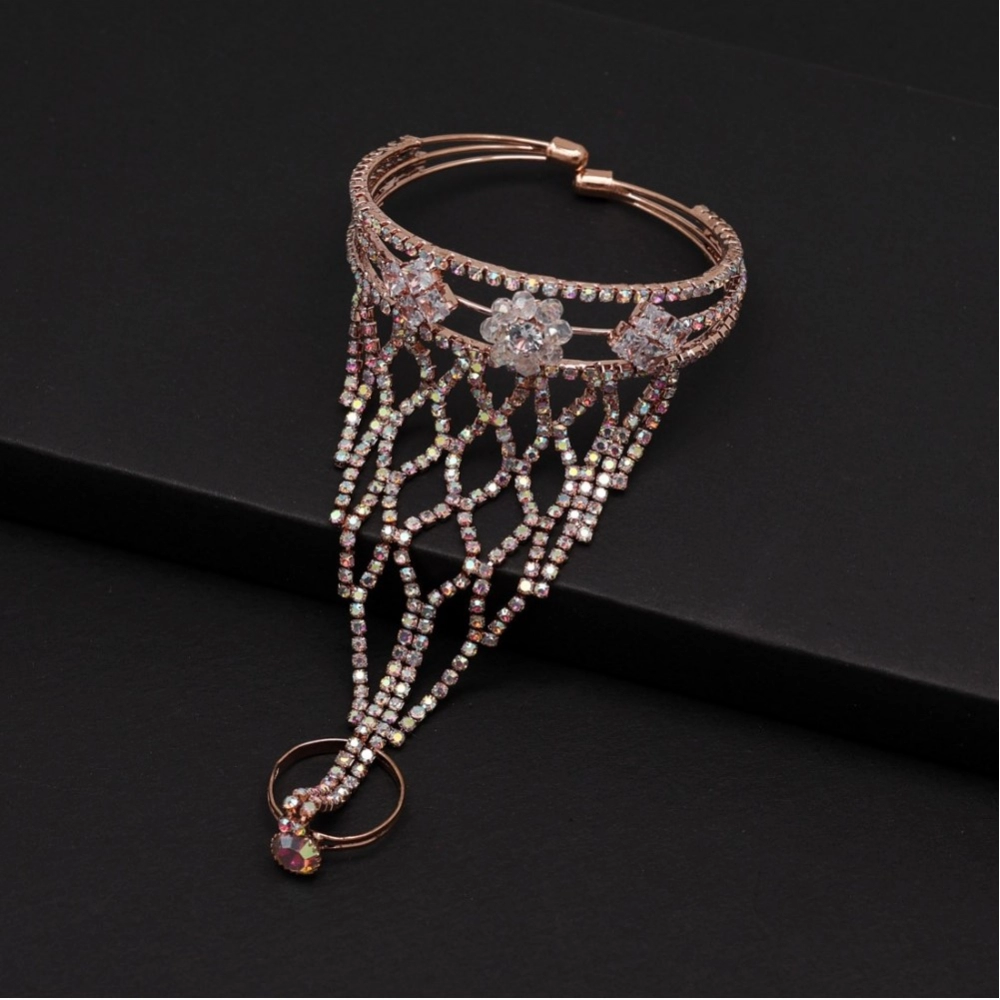 Generic Women's Rainblow Color Rose Gold Rhinestone Hathphool Adjustable Bracelet Generic Women's Rainblow Color Rose Gold Rhinestone Hathphool Adjustable Bracelet