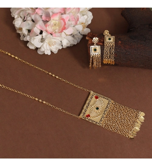 Generic Women's Red &amp; Green Color Gold Plated Necklace Set Adjustable Chain