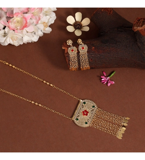 Generic Women's Red &amp; Green Color Gold Plated Necklace Set Adjustable Chain