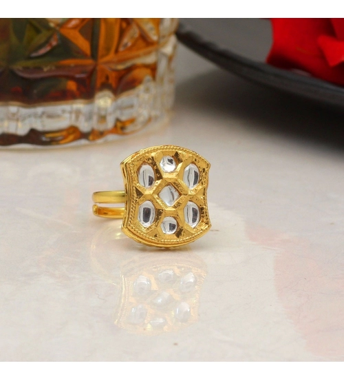 Generic Women's White Color Kundan Ring For Women Adjustable Ring