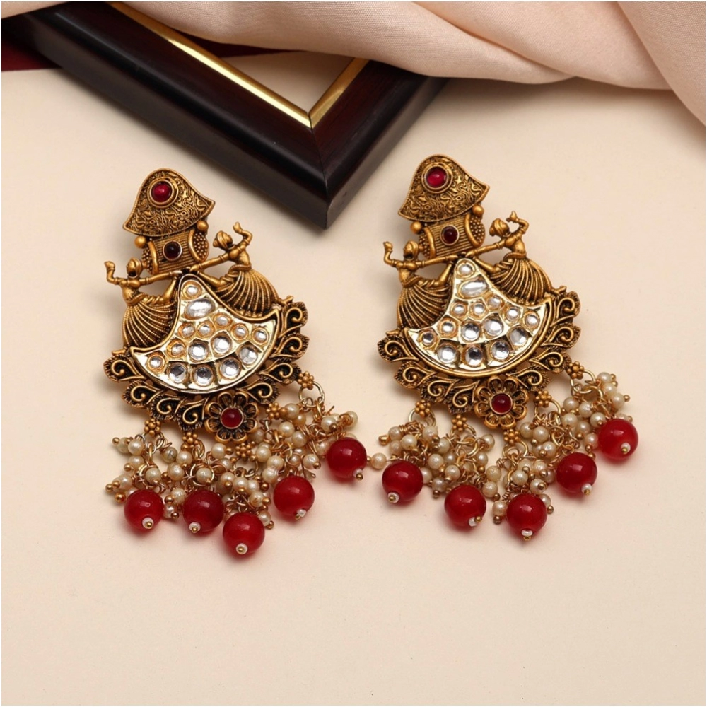 Generic Women's Maroon Color Kundan Earrings 