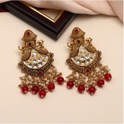 Generic Women's Maroon Color Kundan Earrings 
