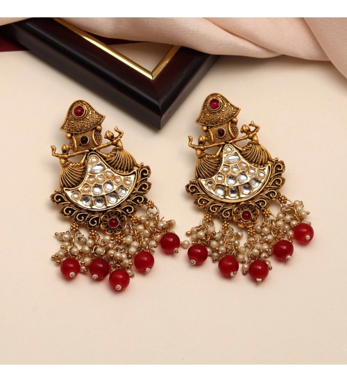 Generic Women's Maroon Color Kundan Earrings 