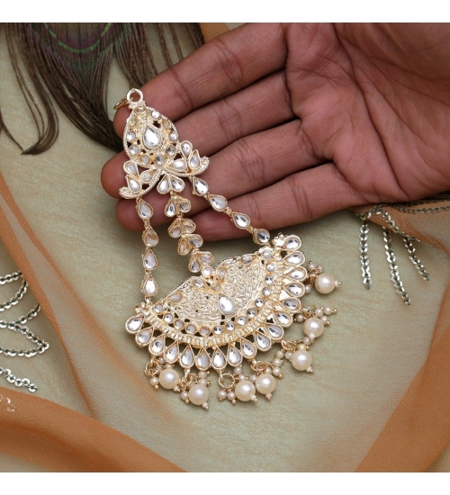 Generic Women's White Color Kundan Maang Pasa 