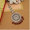 Generic Women's Maroon Color Mirror Work Maang Tikka 