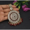 Generic Women's Maroon Color Mirror Work Maang Tikka 