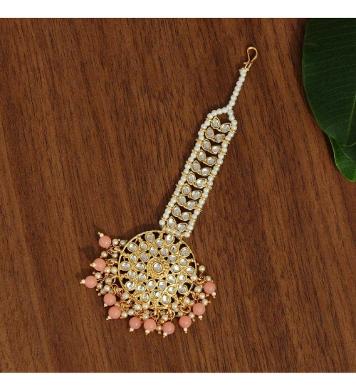 Generic Women's Dark Peach Color Kundan Maang Tikka 