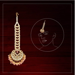 Generic Women's Dark Peach Color Kundan Maang Tikka 