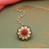 Generic Women's Maroon &amp; Green Color Kundan Meena Borla Tikka 