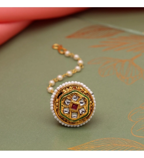 Generic Women's Maroon &amp; Green Color Kundan Meena Borla Tikka 