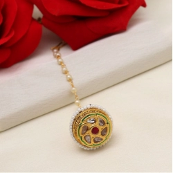 Generic Women's Maroon &amp; Green Color Kundan Meena Borla Tikka 