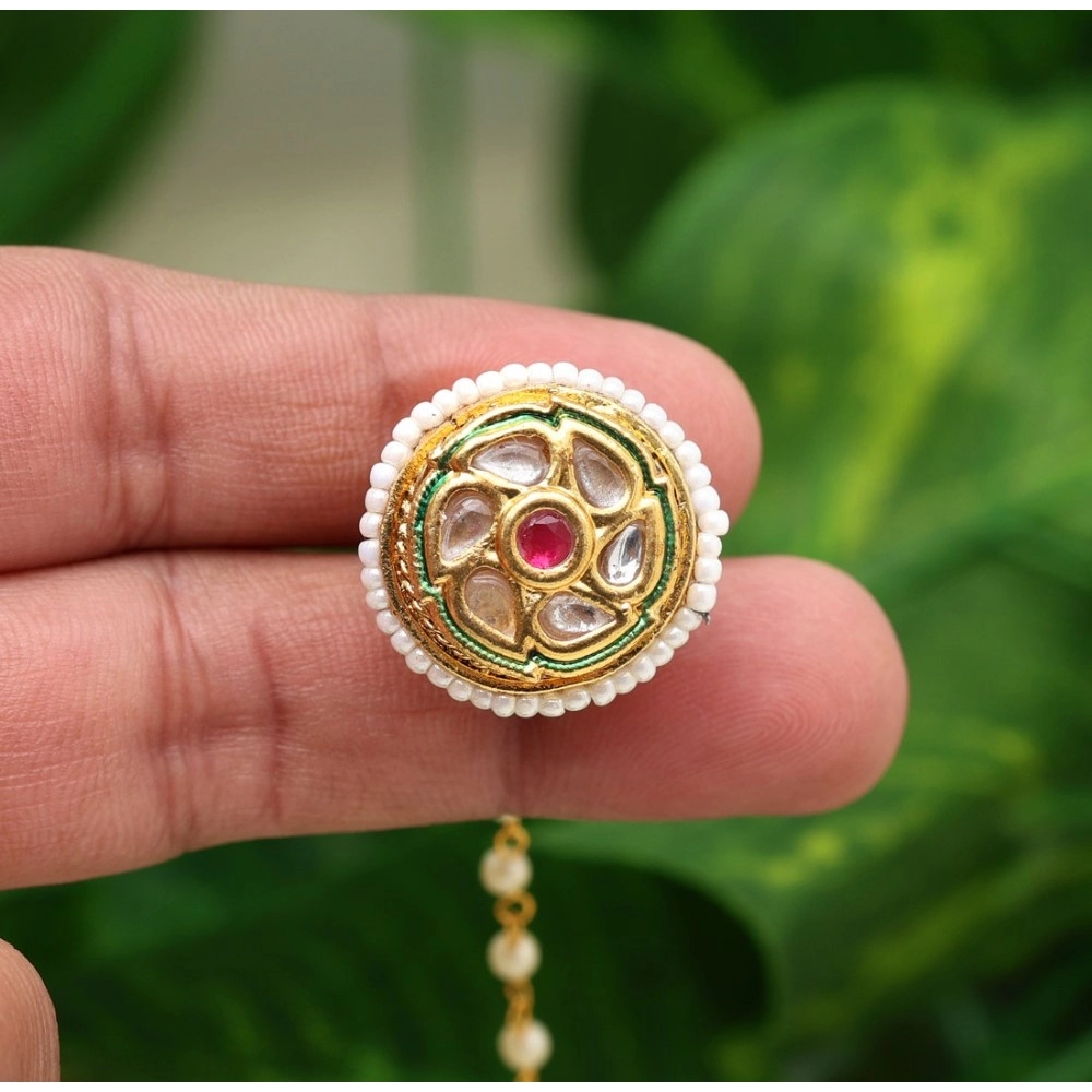 Generic Women's Maroon &amp; Green Color Kundan Meena Borla Tikka 