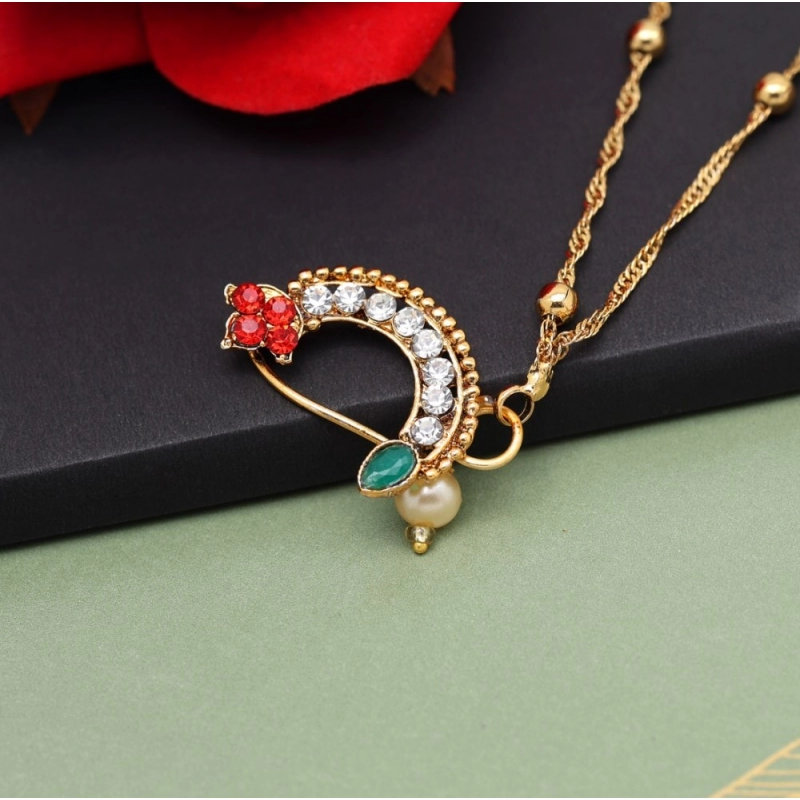 Generic Women's Maroon &amp; Green Color Nose Nath 