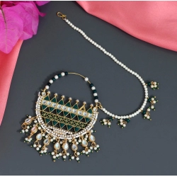 Generic Women's Green Color Kundan &amp; Beads Nose Nath 
