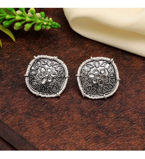 Generic Women's Silver Color Oxidised Stud Earrings 