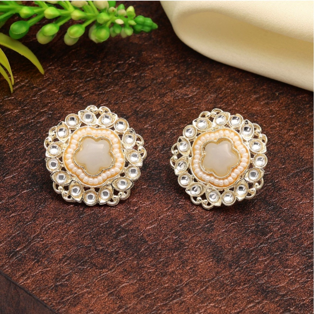 Generic Women's White Color Kundan Stud Earrings 